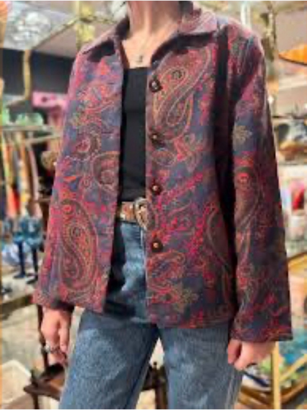 BFA Classic Paisley Tapestry Blazer Button-Front Jacket Blue/Red Sz 1X Old Money